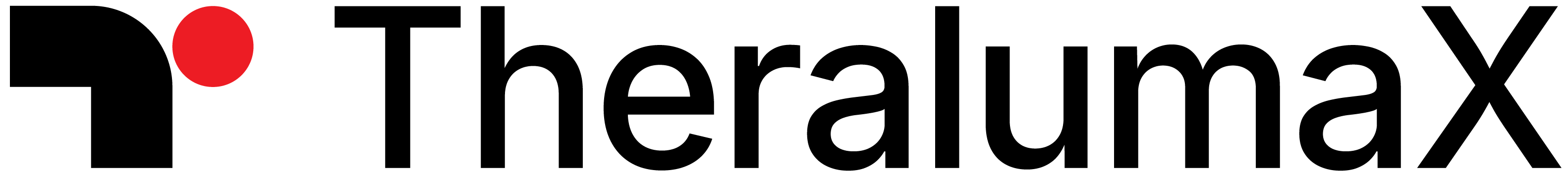 TheralumaX logo with a red dot with black text no background